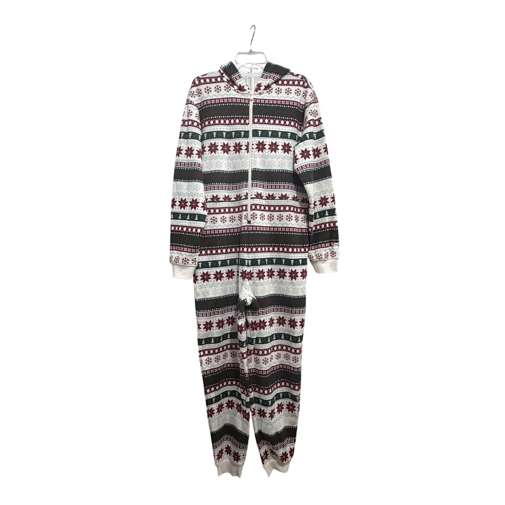 Fabletics Women's Fair Isle Hooded Pajama Jumpsuit Christmas Snowflake Holiday S